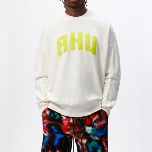 Zara X Rhuigi Pullover Logo Sweatshirt Off-White Yellow Oversized Sz L